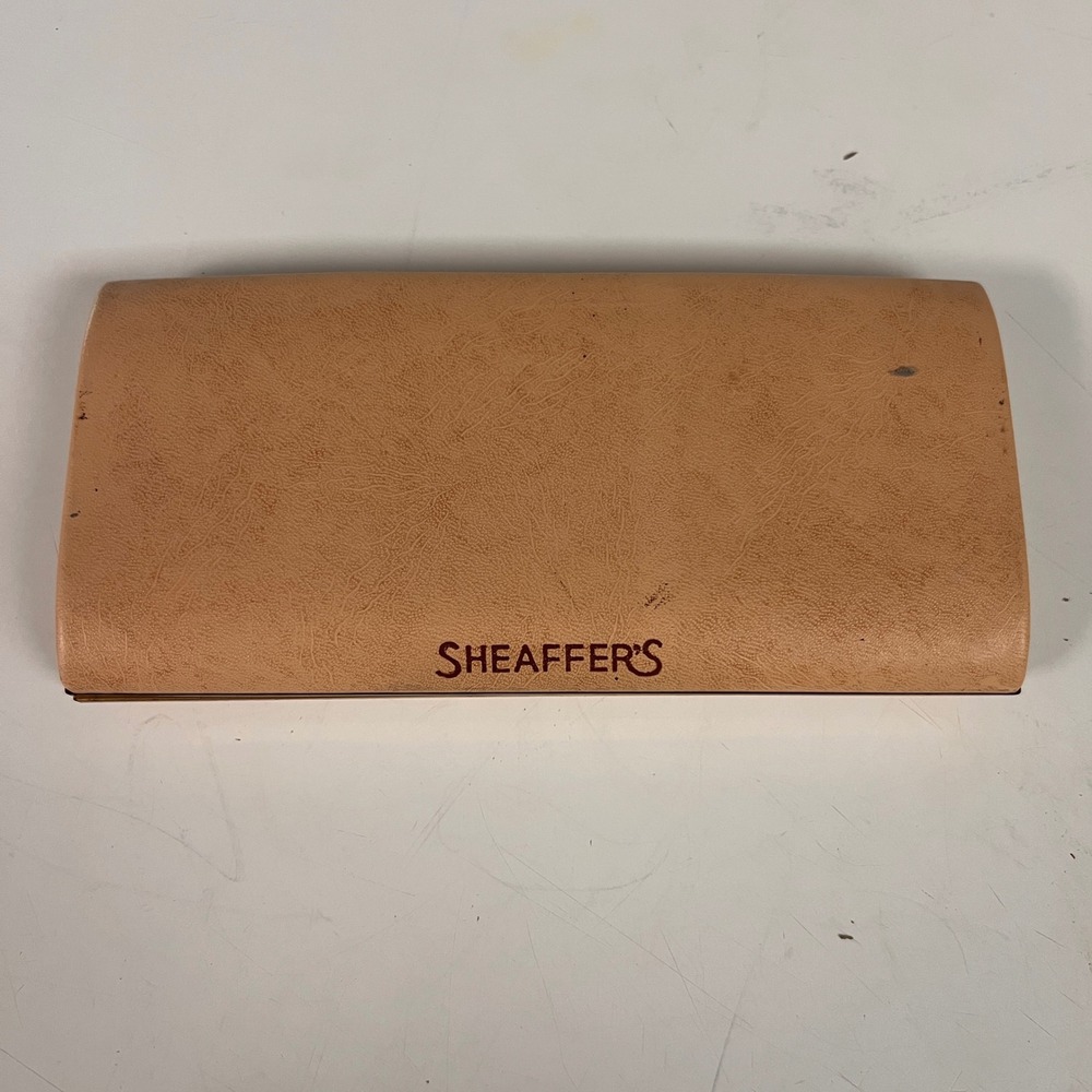 Vintage Sheaffer's Snorkel Pen Box with Original Instructions Tan Satin Lined